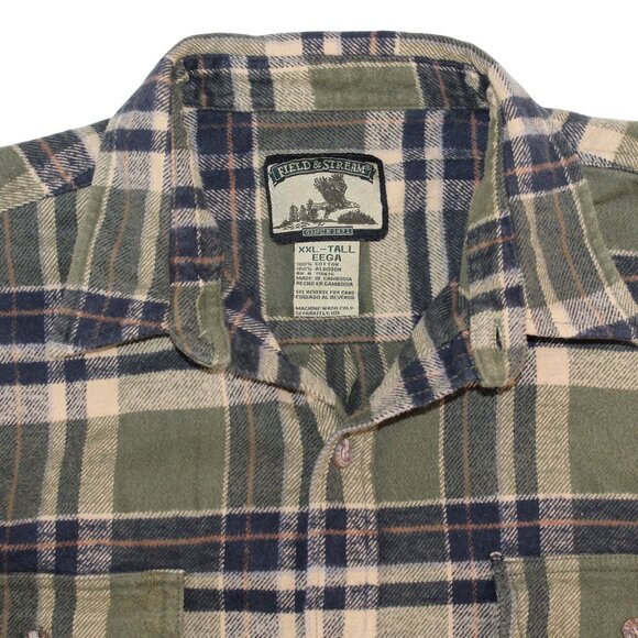 Field and Stream Mens XXLT Tall Green Plaid Flannel Button Down Shirt Outdoors - Picture 10 of 11